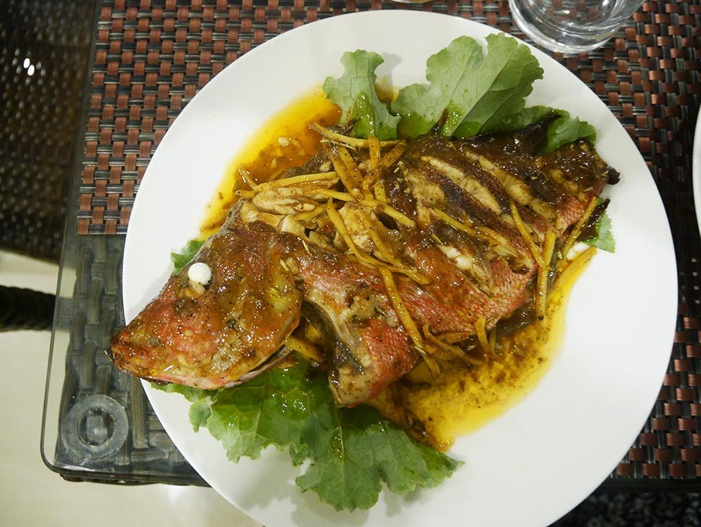 Freshly caught fish cooked in Mirian Sky Hotel, Gaafaru, Maldives