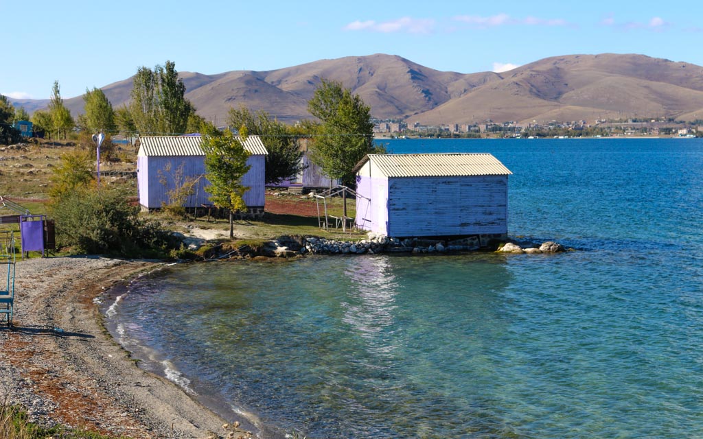 Purple boat houses on lake sevan - All About Lake Sevan in Armenia